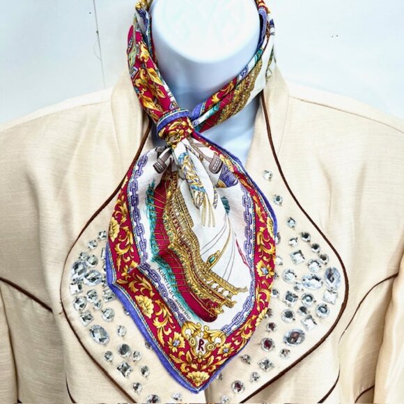 New  Set of 2 Handkerchief/Mini Scarfs Valentino, cotton 18" red pink floral(25) - Picture 5 of 10